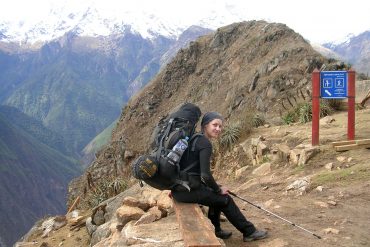 Mein schwerer Rucksack und ich am Choquequirao Trek in Peru