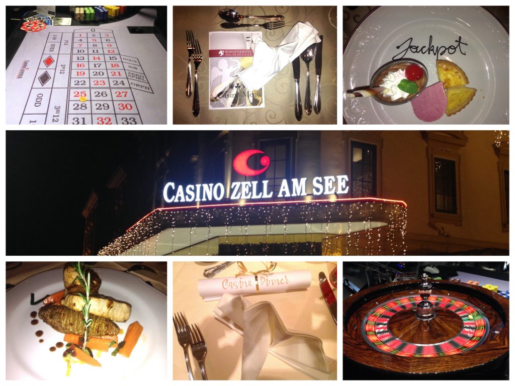 Collage: Roulette und leckeres Casino-Menü gibt es bei den "Dinner & Casino" Kurzurlaubsangeboten in Zell am See