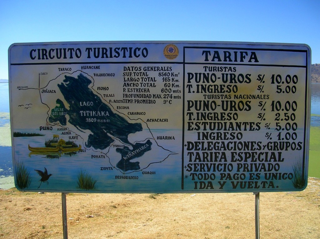 Puno: Preistafel für einen Ausflug zu den Uro-Inseln