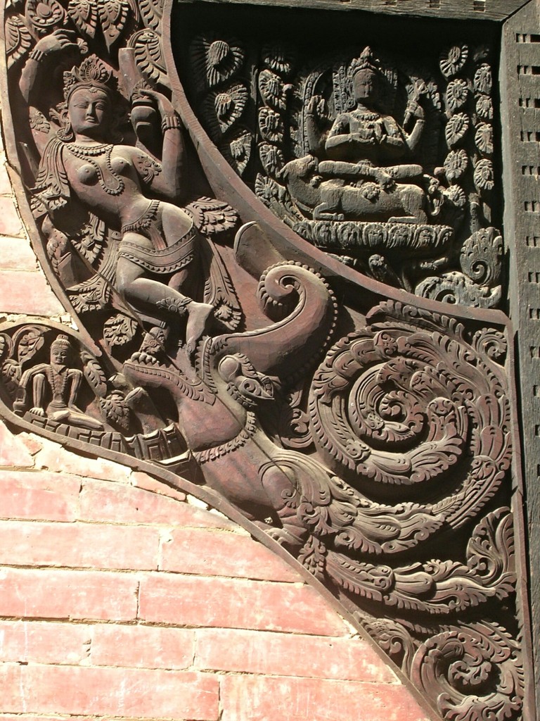 Verzierungen auf Tempel am Durbar Square in Bhaktapur